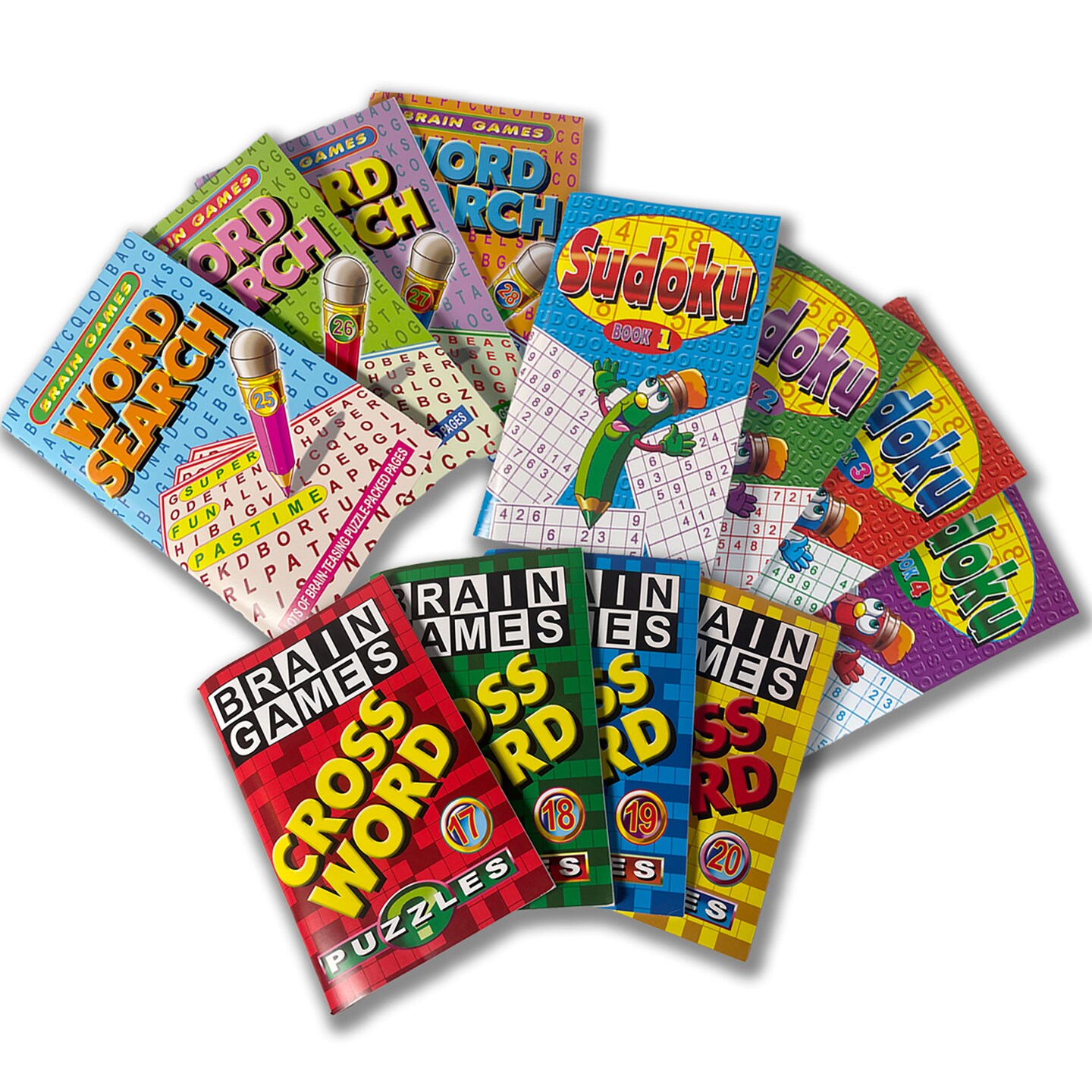 Three Little Twigs: Pocket Puzzle Book Bundle - 12 Books - 4 Wordsearch, 4 Crossword, 4 Sudoku - 5x8&#x22;, 96pc Ea, Word &#x26; Number Activities, Kids Ages 9+