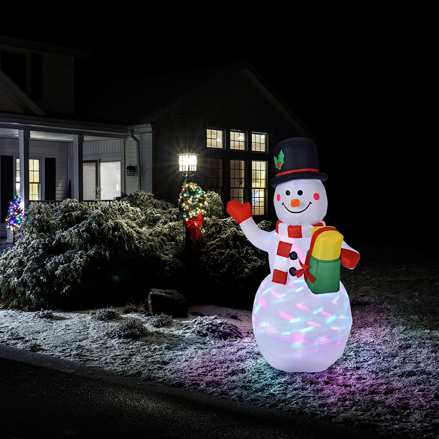 5 FT Tall Snowman Inflatable Blow up Inflatable w/Built-in Colorful LED Lights