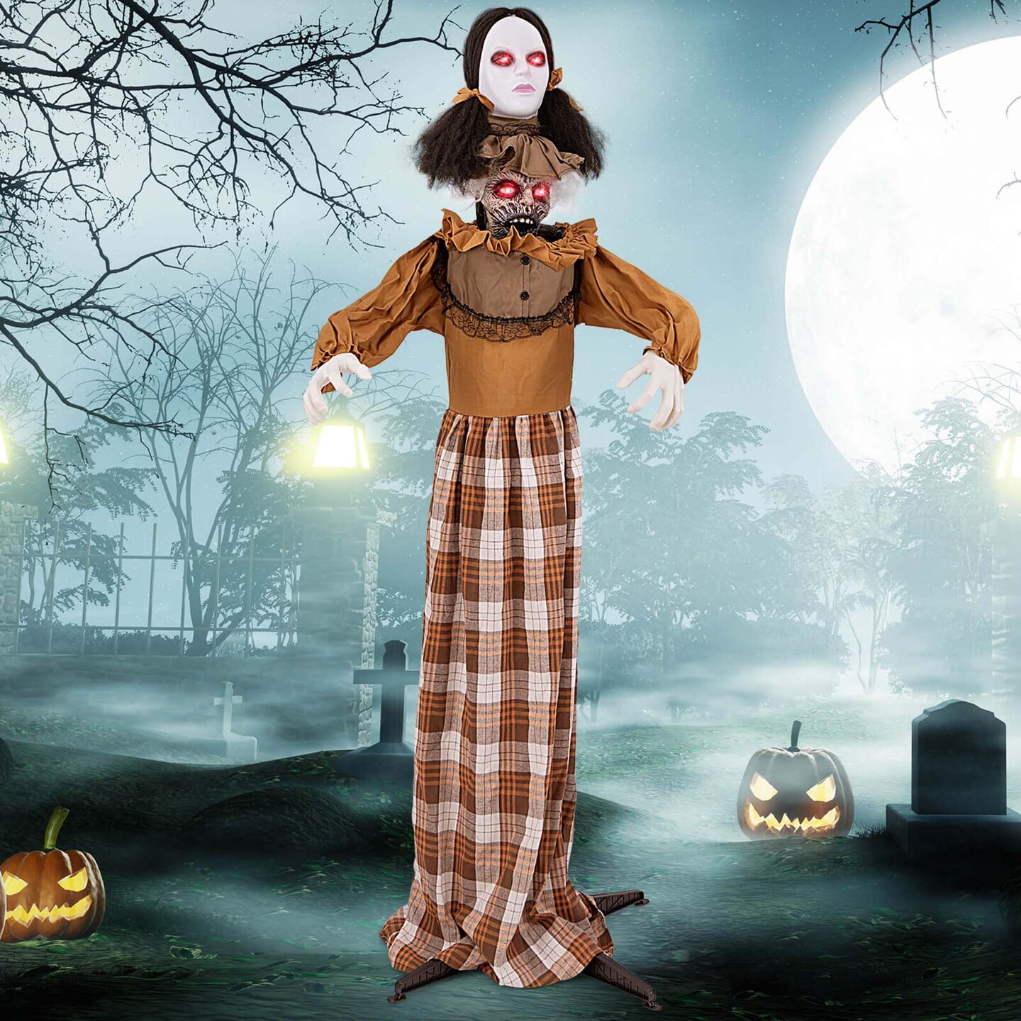 Costway Halloween Animatronics with Red Light Up Eyes Motion &#x26; Sound Activated