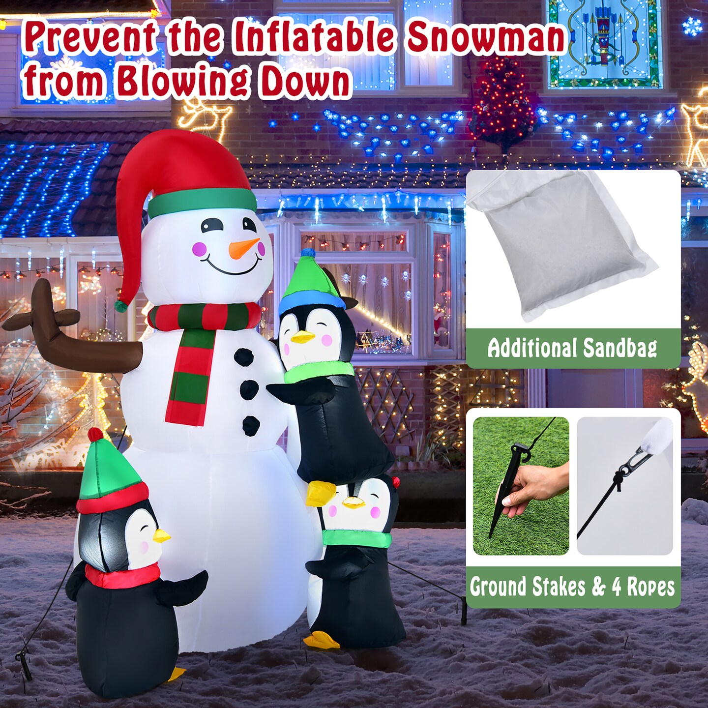 6ft Christmas Inflatable Snowman with Penguins Quick Blow up Snowman