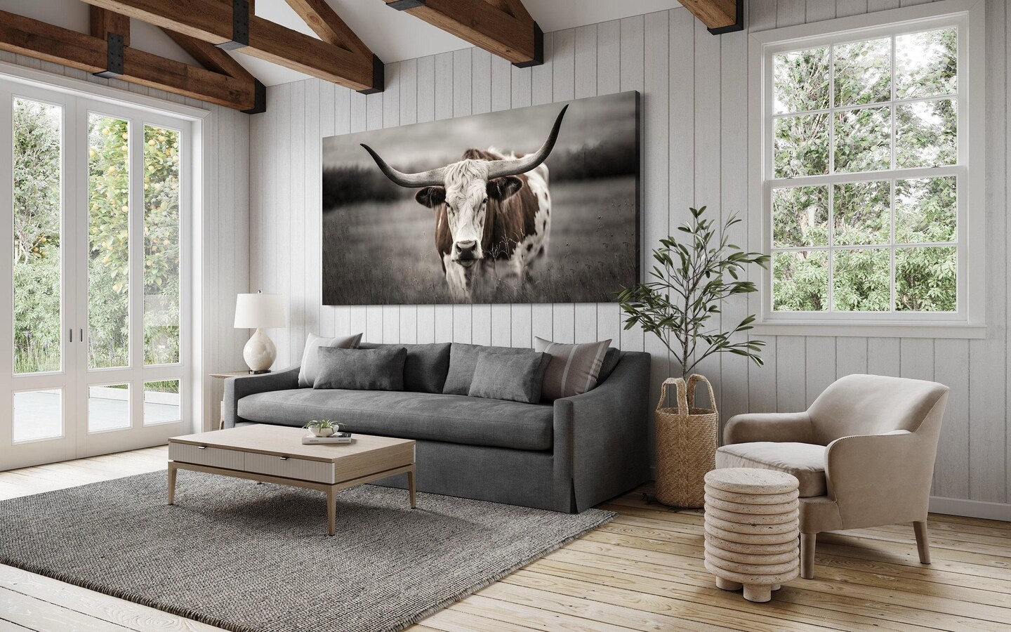 Rustic Longhorn Canvas Wall Art - Western Ranch Decor - Farmhouse