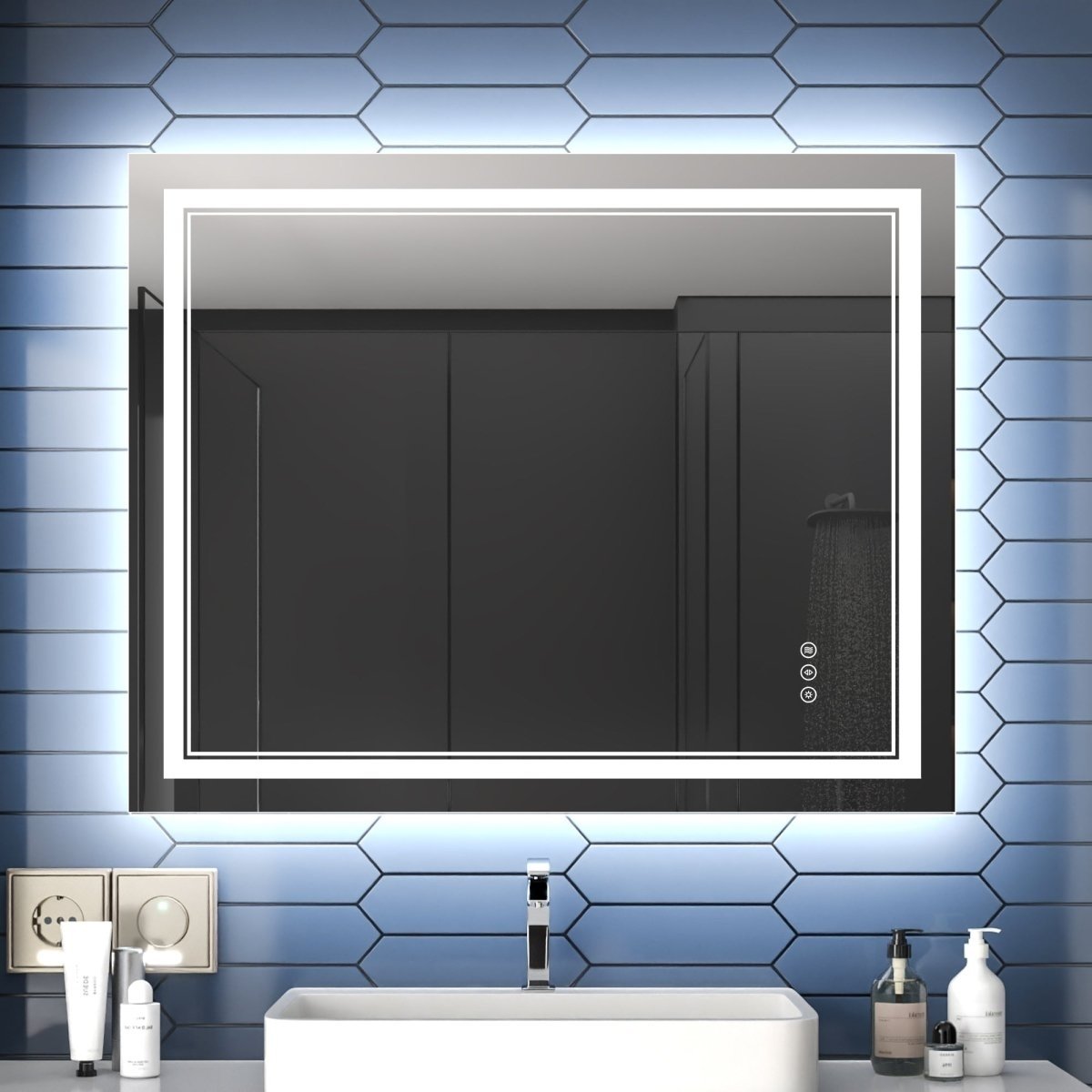 Exbrite Front And Back Lit Dimmable Led Anti Fog Bathroom Mirror Linea Series 40"W X 32"H