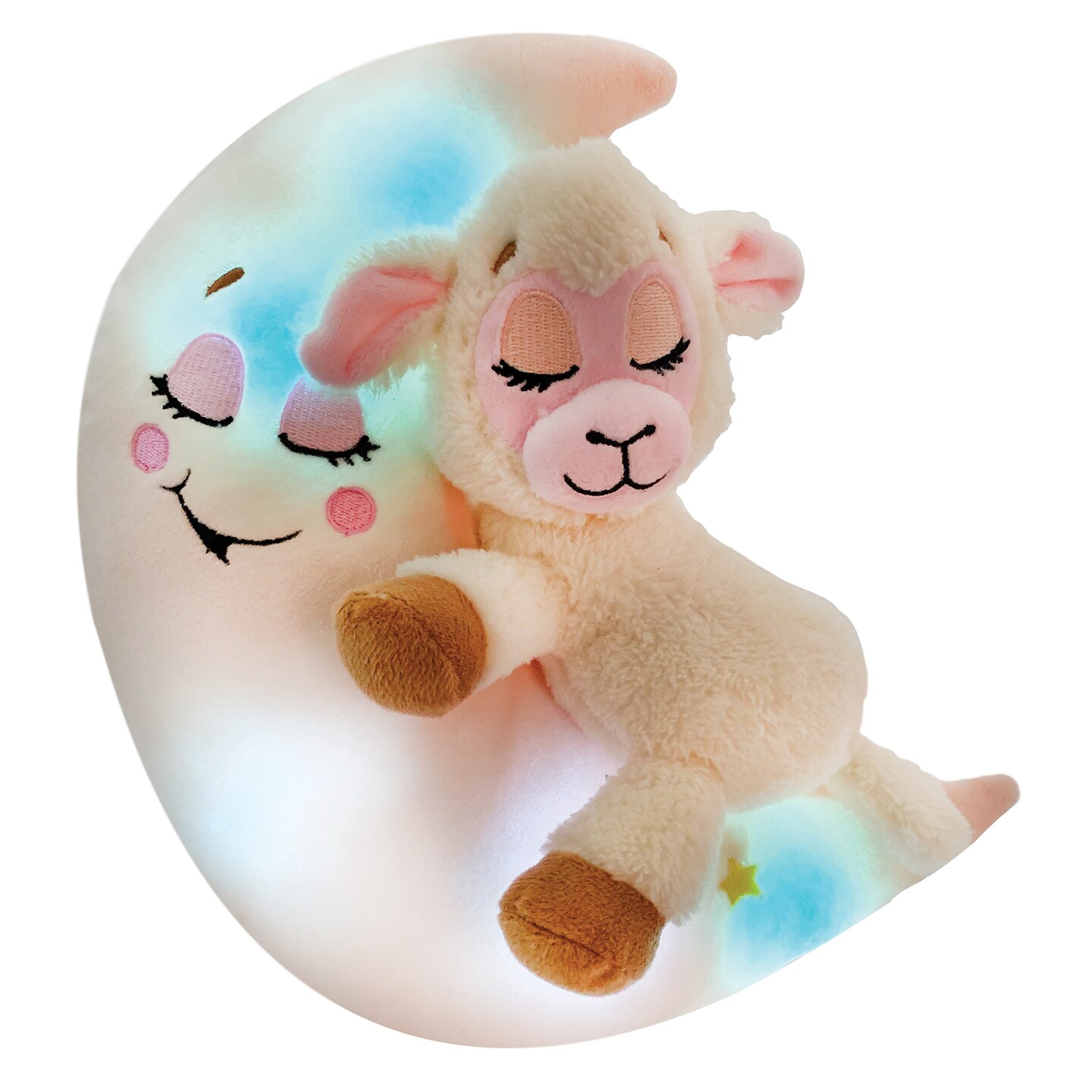 Happpy Nappers: Lullabrites Moon Pet - Lamb - Cream &#x26; Pink -Light &#x26; Sound Plush, Sleeping Animal, Plays Lullabies, Color Changing, Day-Night Toy, Kids