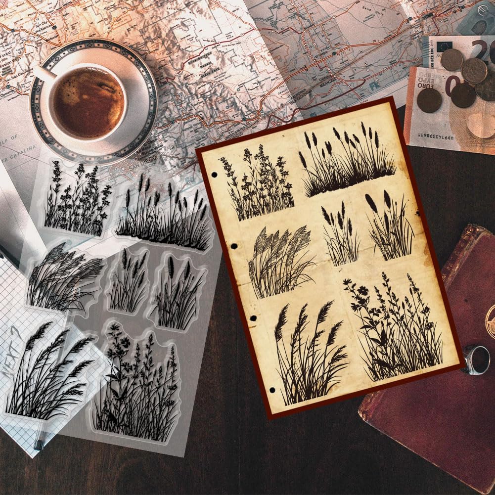 Grass Weed Clear Stamps for Card Making, Clear Silicone Stamp Reed Transparent Craft Seal Stamp Plants Rubber Stamp