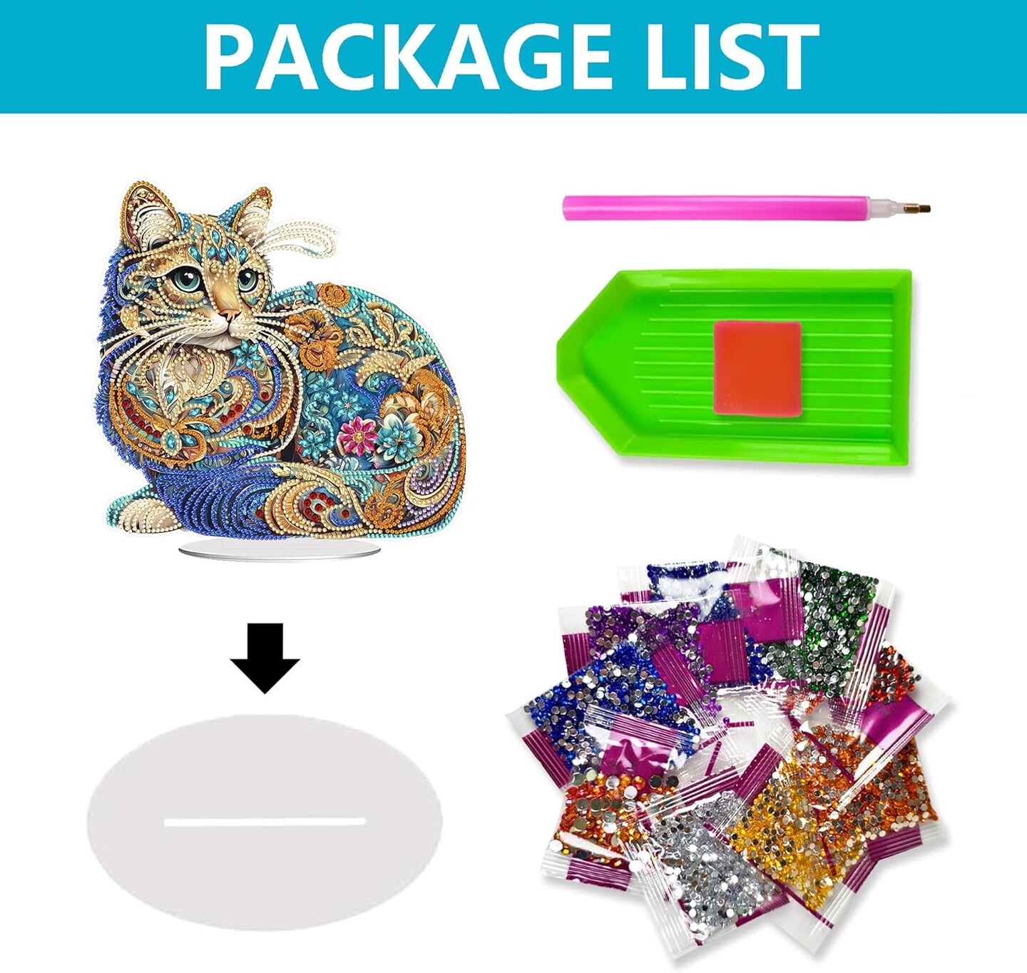 Tabletop Diamond Art Painting Kit Cat, 9.4x9.6inch