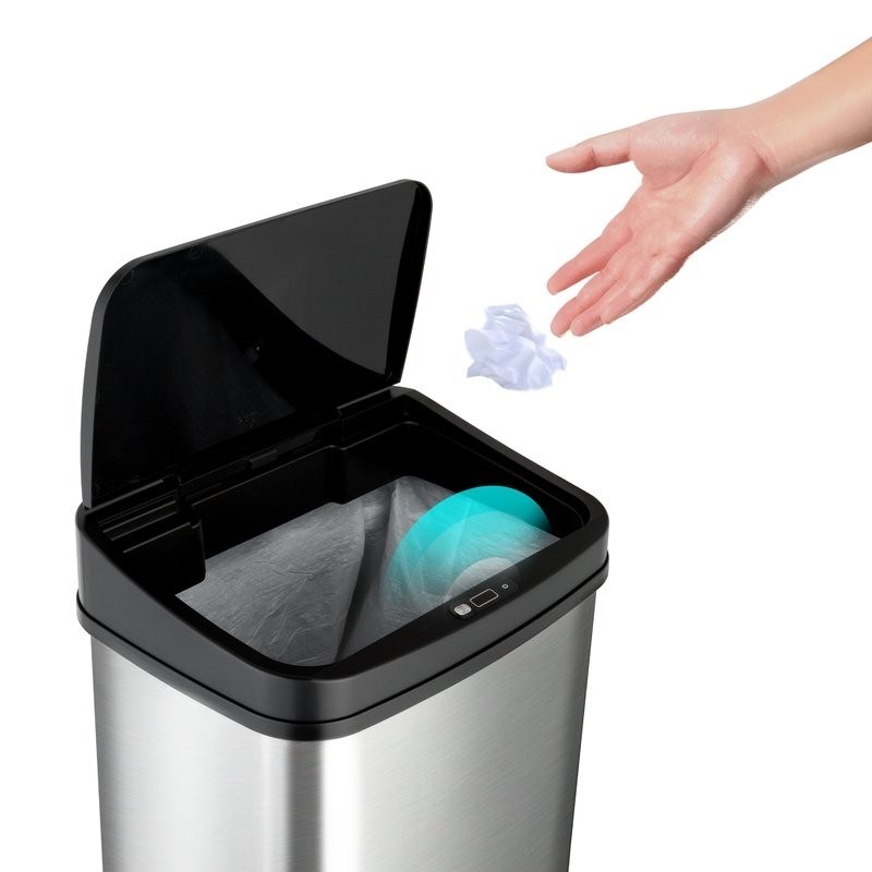 13-Gallon Motion Sensor Trash Can Stainless Steel Kitchen Waste Bin with Odor Seal and Liner