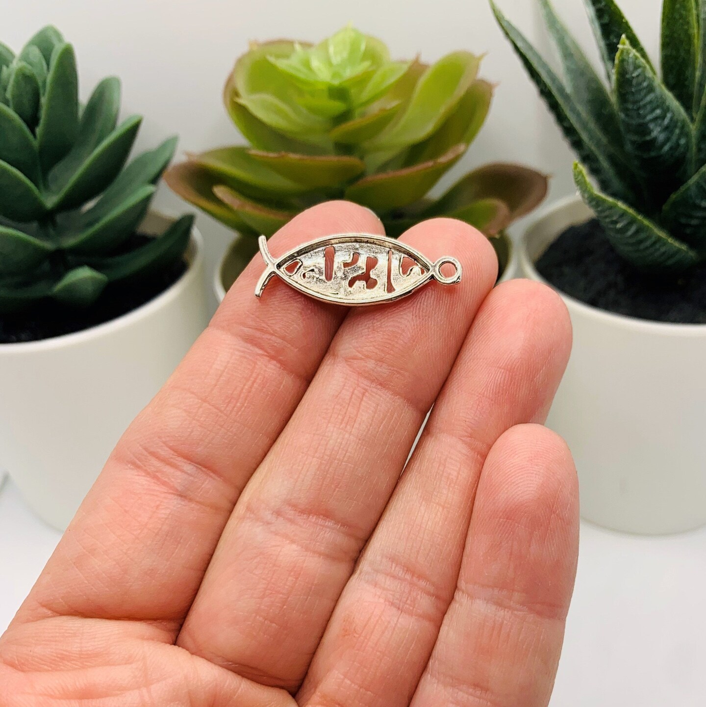 Silver Icthys Jesus Fish Charms, 26x10mm