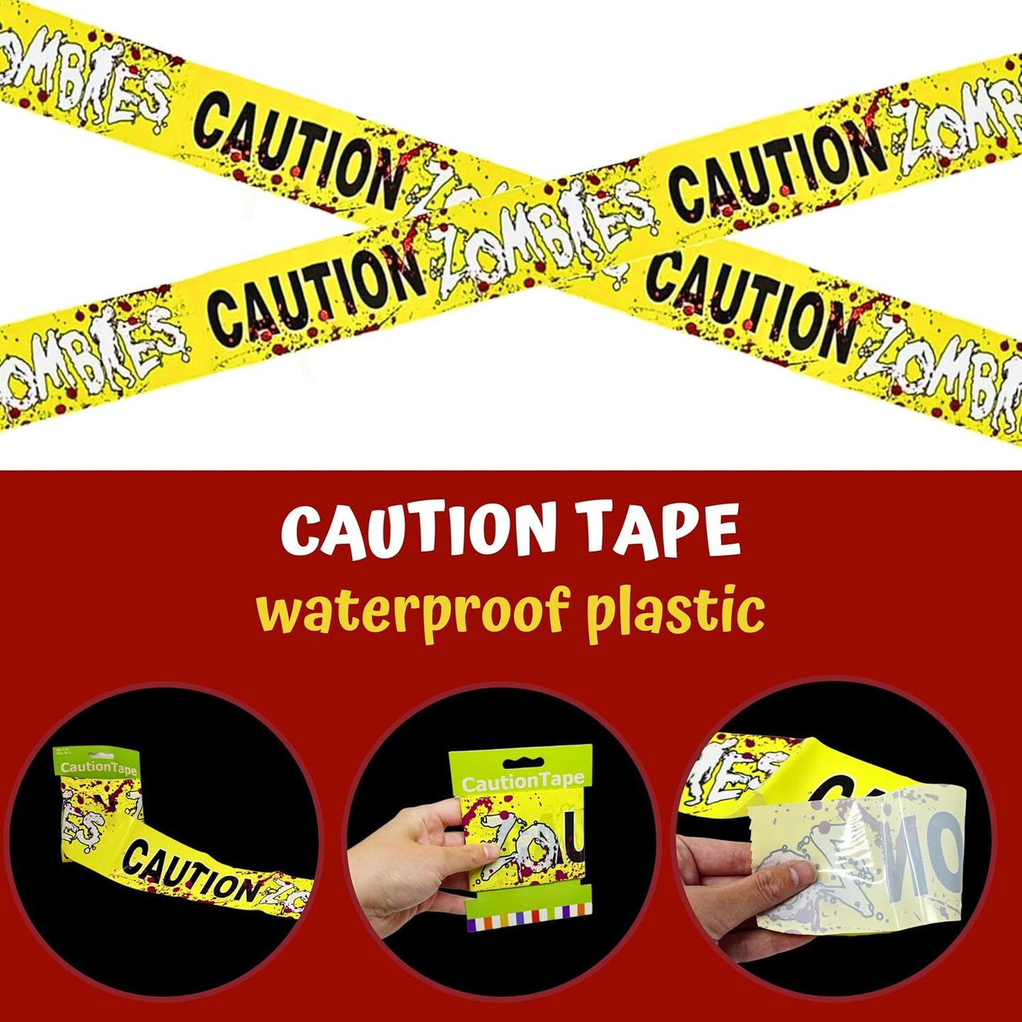 4E's Novelty Halloween Zombie Warning Signs with 20ft Caution Tape – 6 Pack 11x14 Creepy Posters for Indoor Outdoor Haunted House, Graveyard, Front Yard, Door, Wall, Garden, Balcony Party Decor