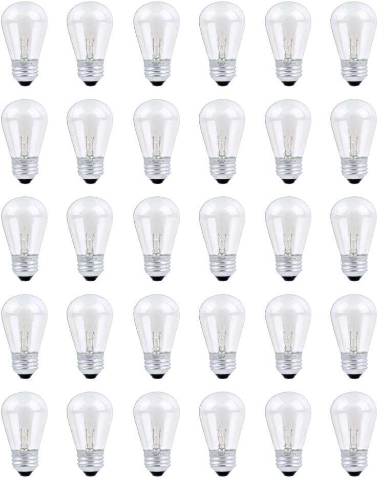 30 Pack S14 Outdoor String Light Bulbs – Orange, 120V 11W Clear Vintage Patio Bulbs