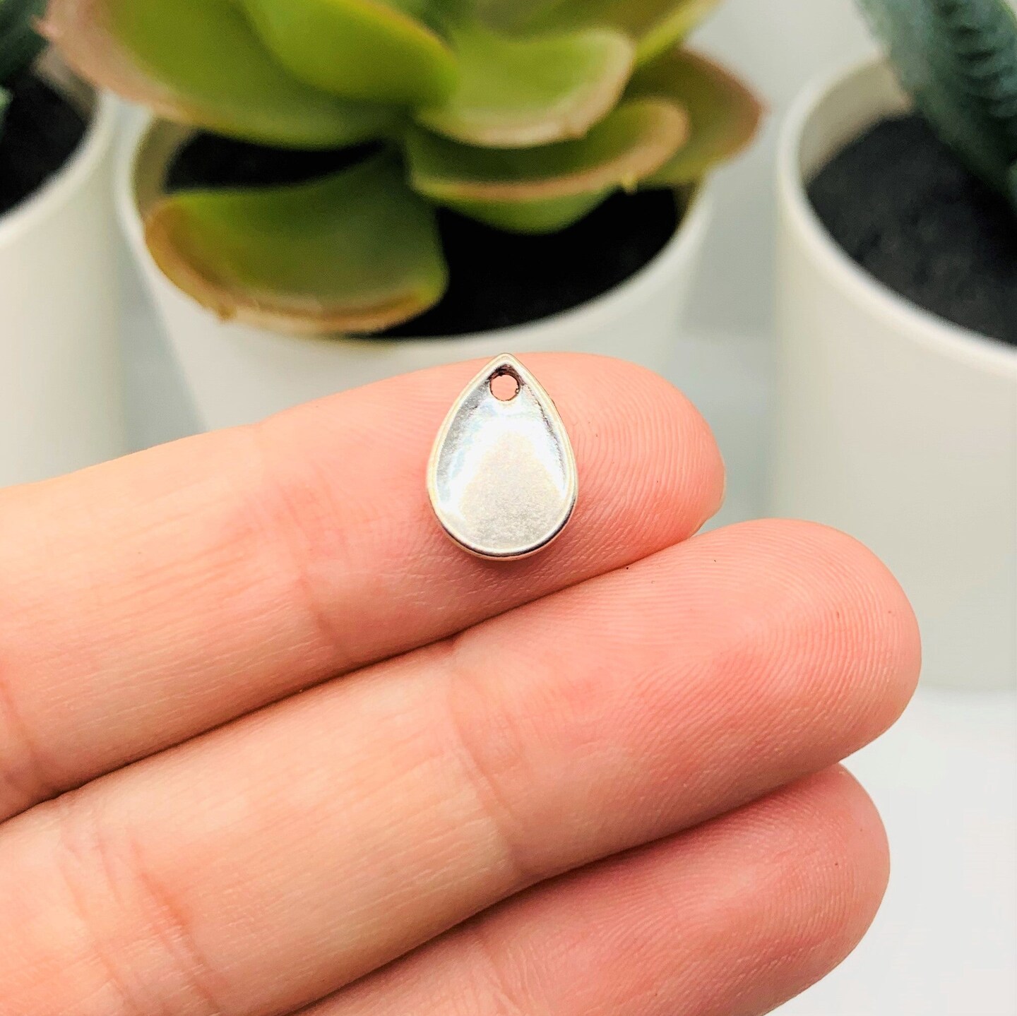 Small Antique Silver Waterdrop Embellishments, 11x8mm