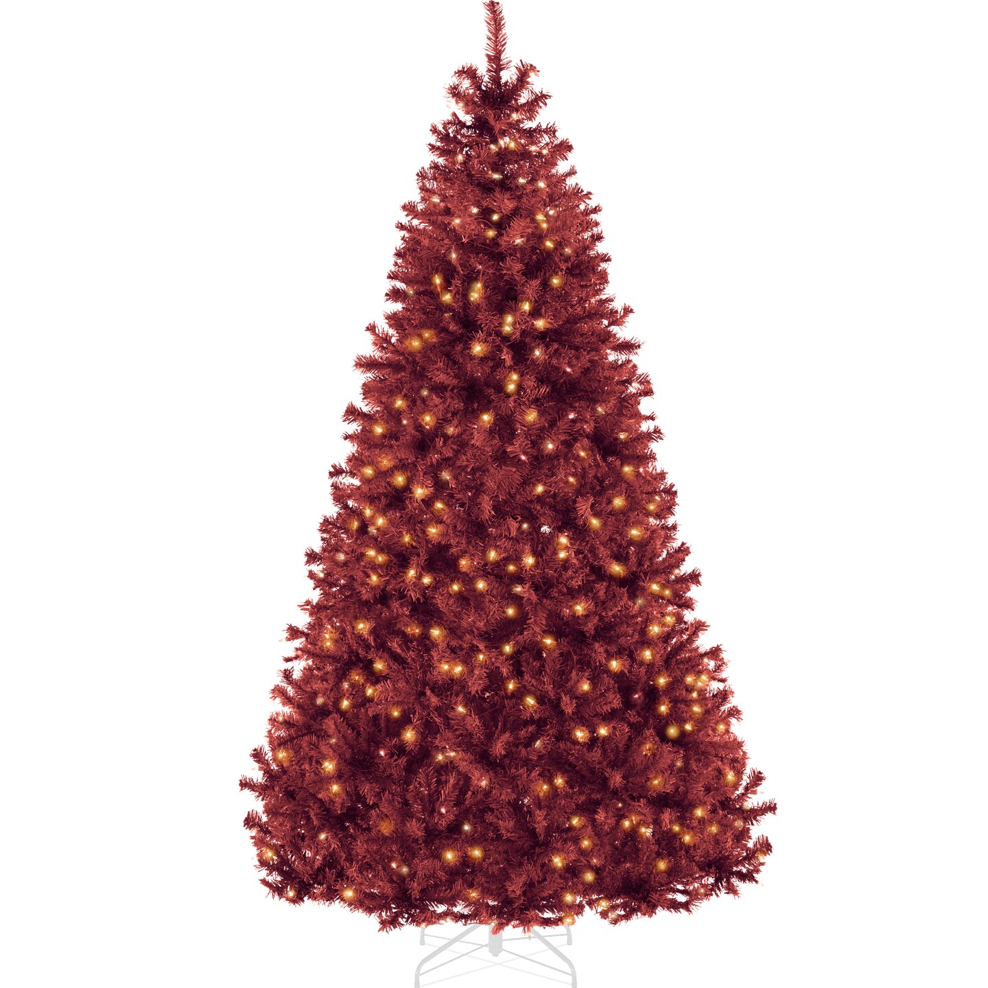 Best Choice Products Pre-Lit Burgundy Christmas Tree, Artificial Full Holiday Decoration w/ Incandescent Lights
