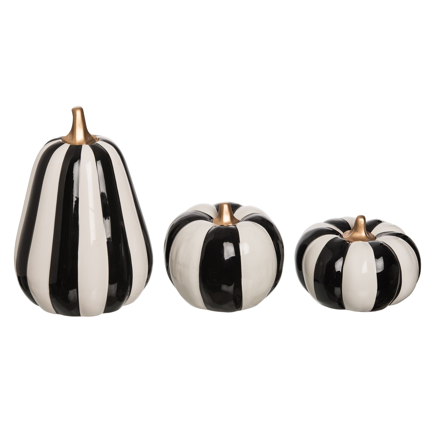 Ceramic Halloween Striped Pumpkins Set of 3 Multicolor Decor