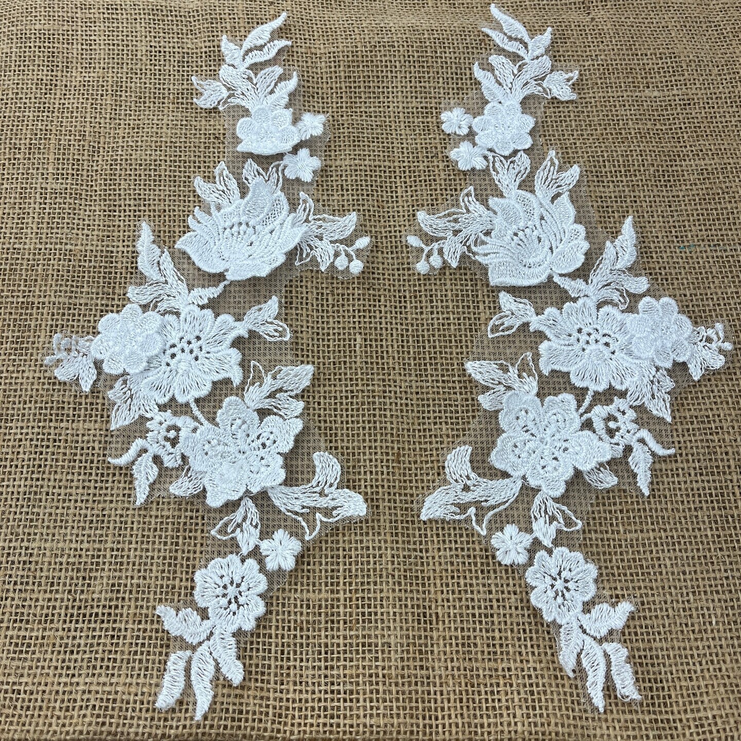 1 Pair 3D Floral Lace Applique Embroidered on 100% Polyester Net Mesh 12" x 4" Each Side