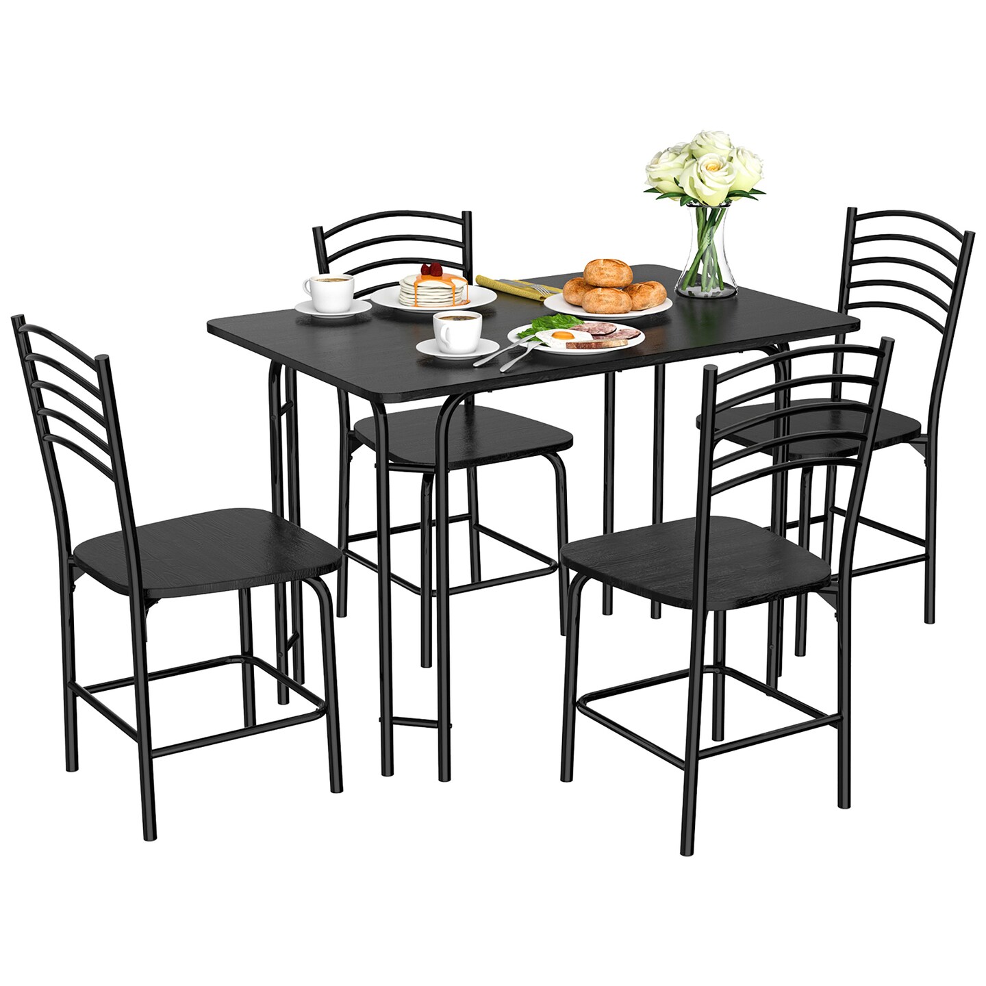 Costway 5 Pcs Modern Dining Table Set 4 Chairs Steel Frame Home Kitchen Furniture Black