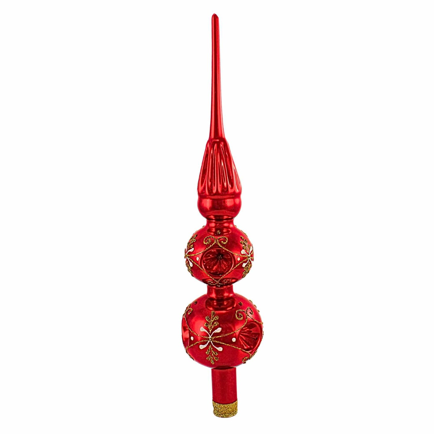 Golden Bell Collection 13.25 In Shiny Red Finial W/Gold Design Christmas Tree Topper , Christmas Decor Reflector Tree Topper