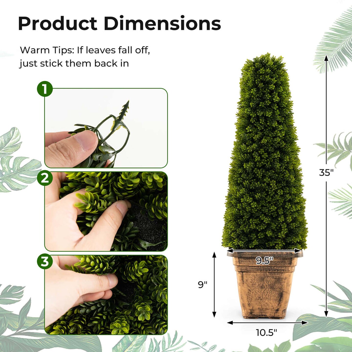 Costway 3 FT Artificial Boxwood Topiary Tree Potted Fake Tree Indoor &#x26; Outdoor Faux Tree