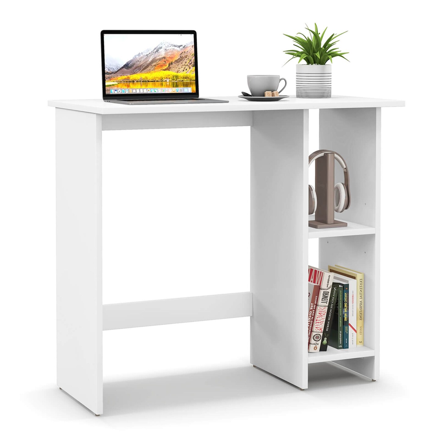 Costway Small Computer Desk with Storage Modern Writing Desk with Adjustable Shelf White/Black