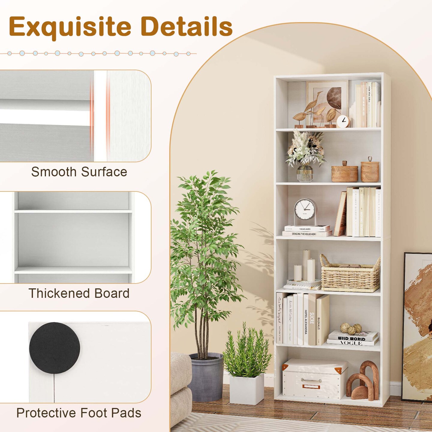 Costway 70" Tall 6-Tier Bookcase with 6 Open Shelves Anti-Toppling Kits for Living Room Brown/Black