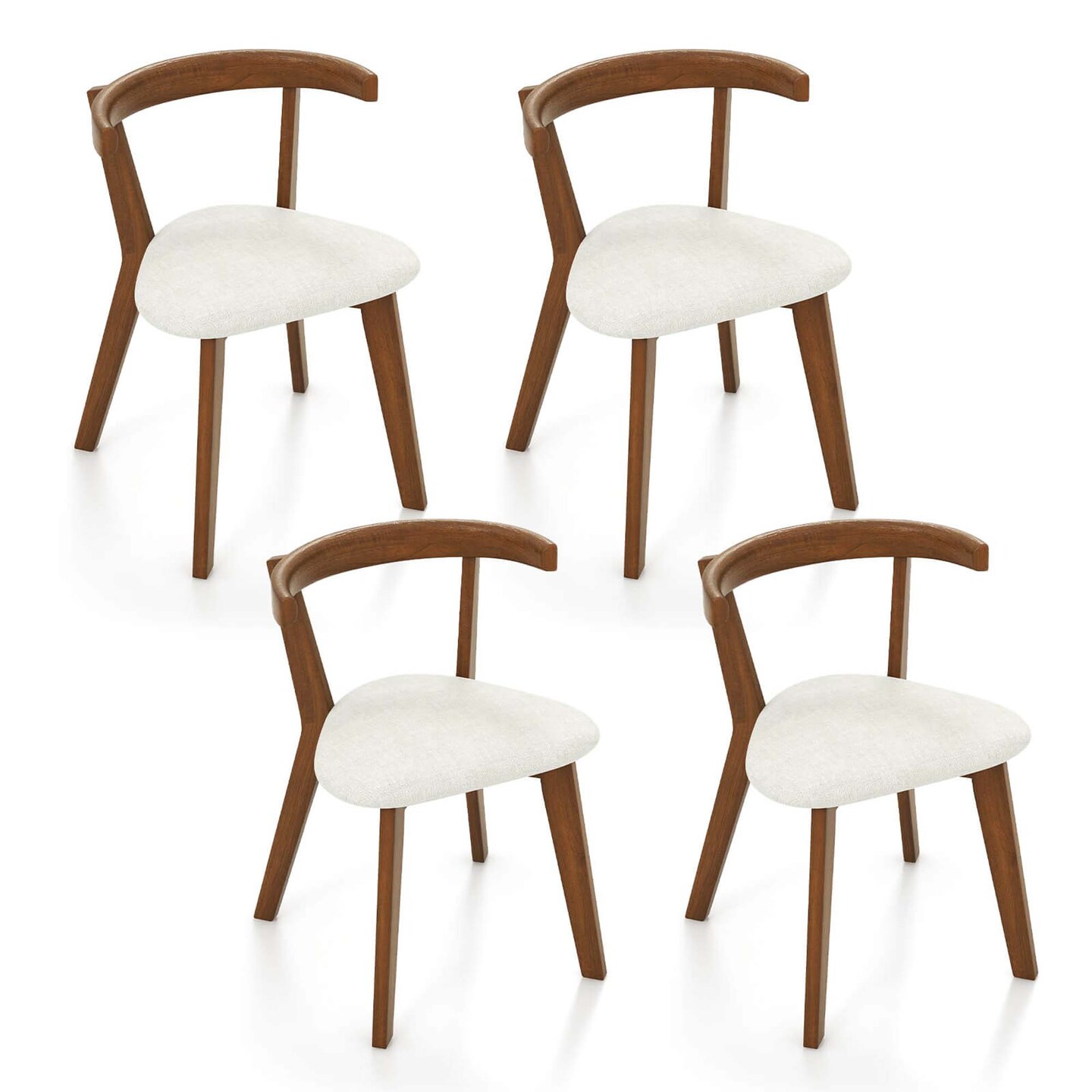 Costway Space-Saving Wood Upholstered Dining Chair Set of 2/4 with Padded Seat & Curved Back