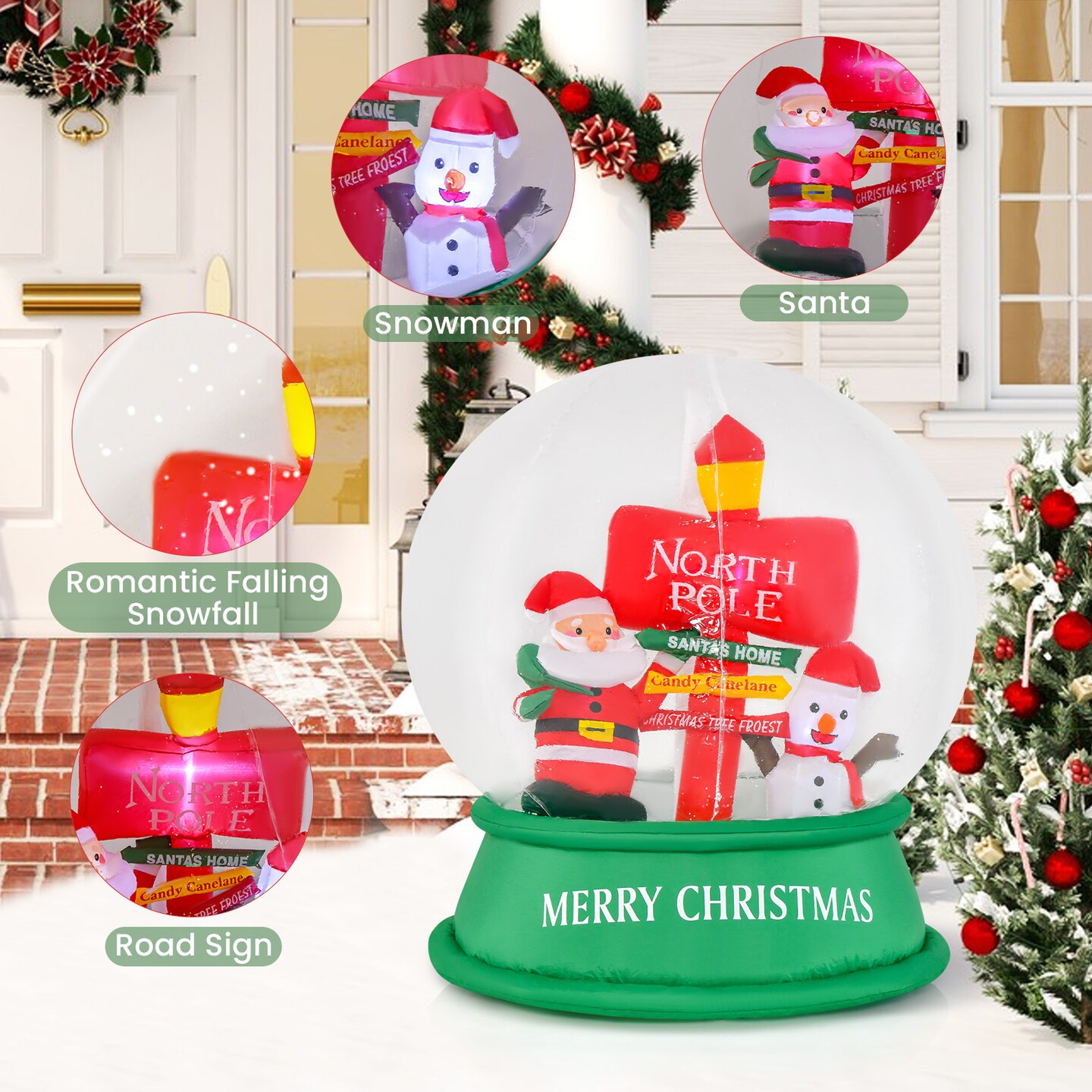 Costway 4 FT Christmas Inflatable Santa Snow Globe Light Up Crystal Ball with Snowman
