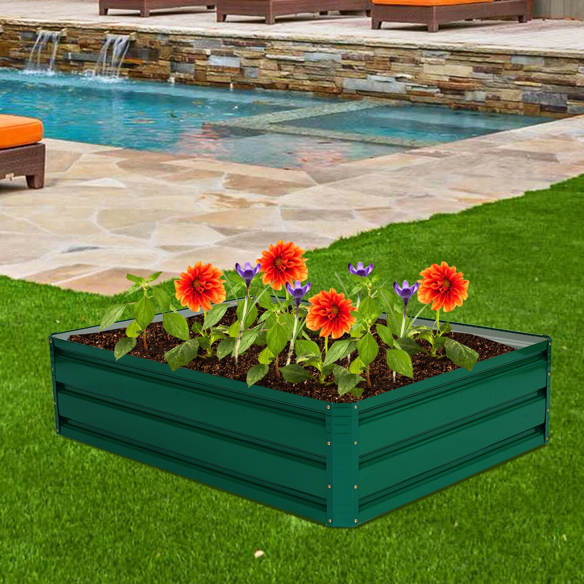 Costway 47"x35.5" Patio Raised Garden Bed Vegetable Flower Plant Dark Green New