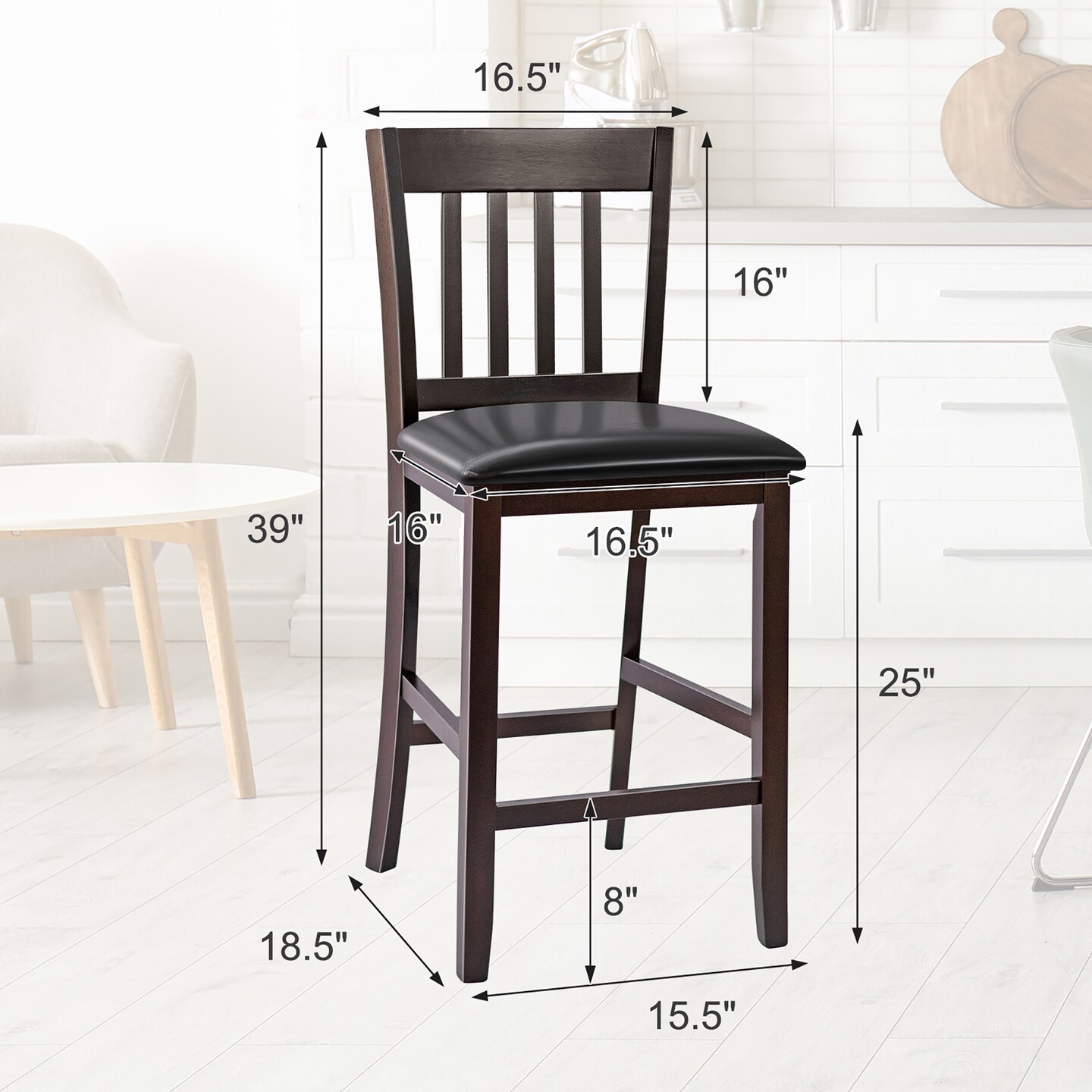 Costway Set of 4 Bar Stools Counter Height Chairs w/ PU Leather Seat Espresso