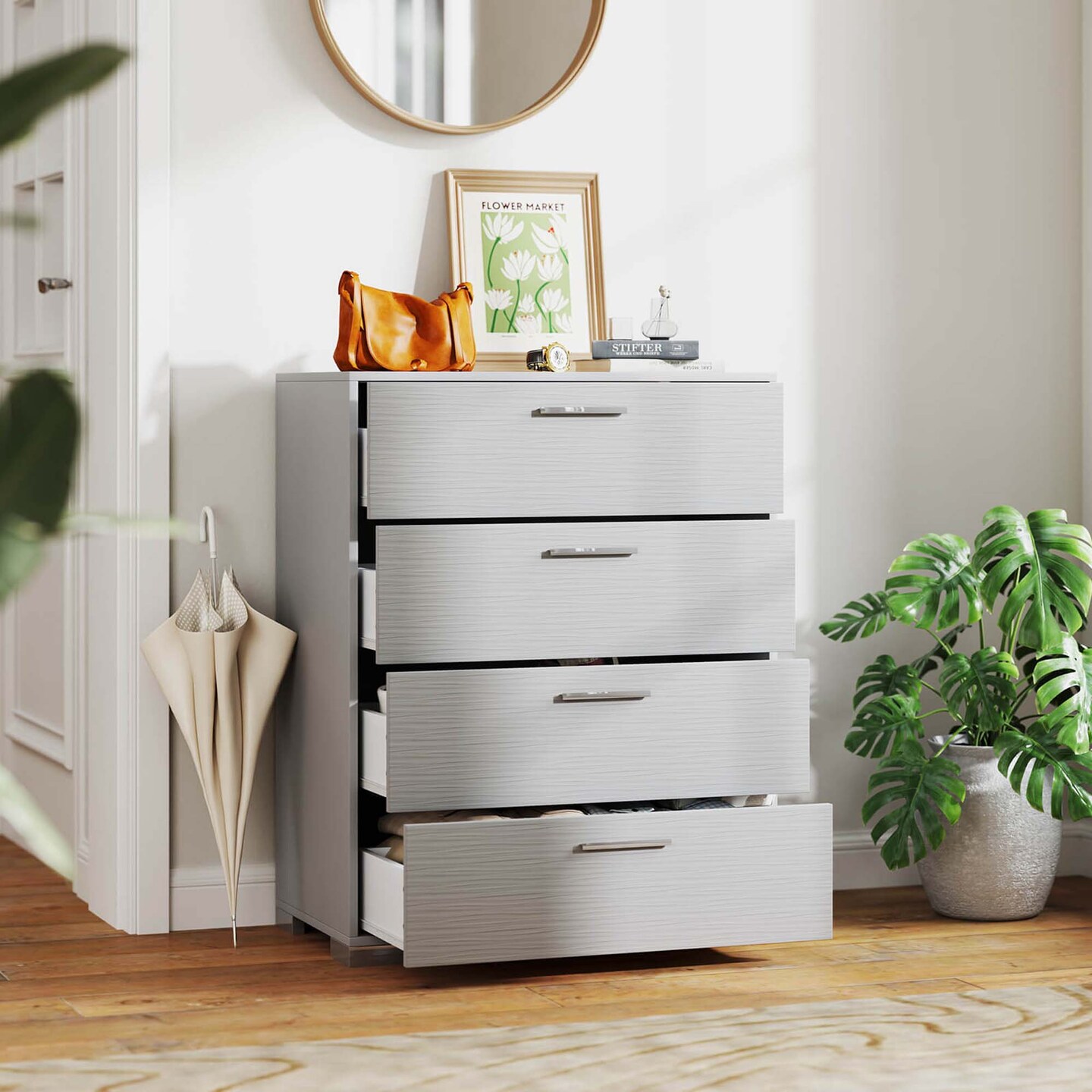 Costway 4 Drawer Storage Cabinet with Metal Legs & Handles Anti-Toppling Devices Gray/White