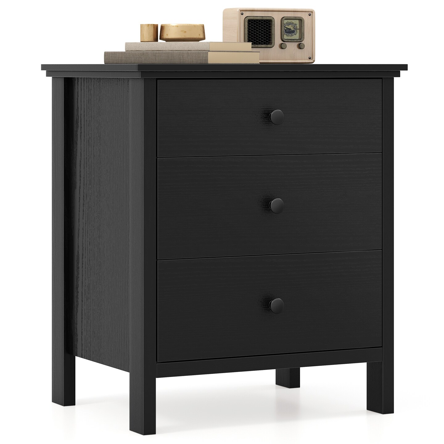 Costway Nightstand Beside End Side Table Accent Table Organizer W/3 Drawers Black