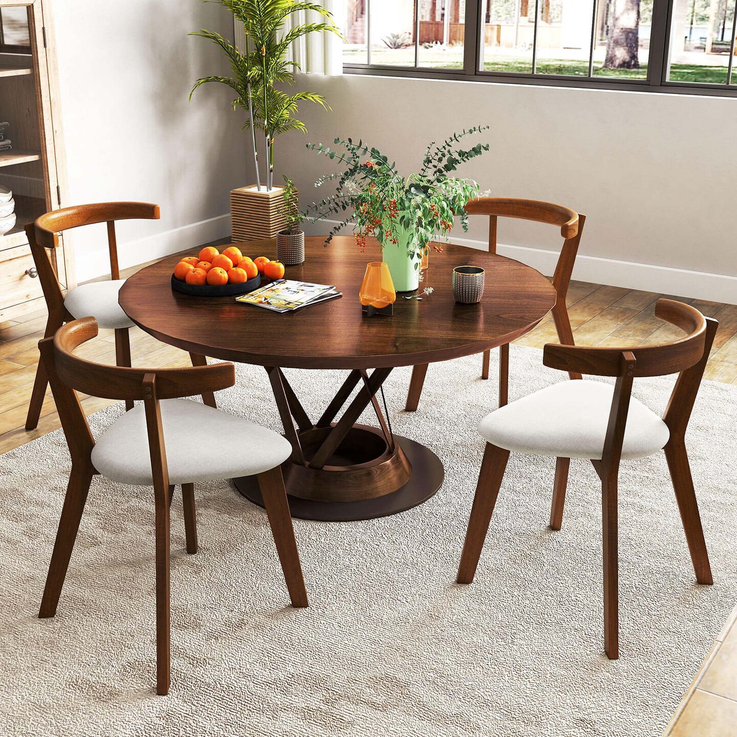 Costway Space-Saving Wood Upholstered Dining Chair Set of 2/4 with Padded Seat & Curved Back