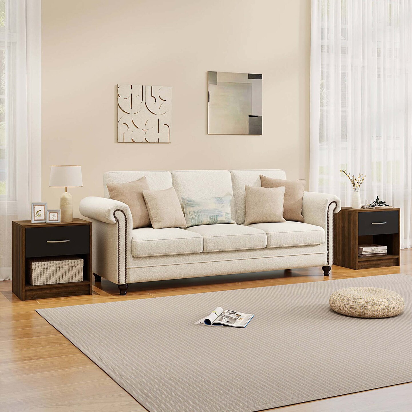 Costway Modern Nightstand Bedside Table with Drawer Open Storage Shelf for Small Spaces Light Gray/Oak&White/Natural&White/Natural/White/Dark Gray/Brown