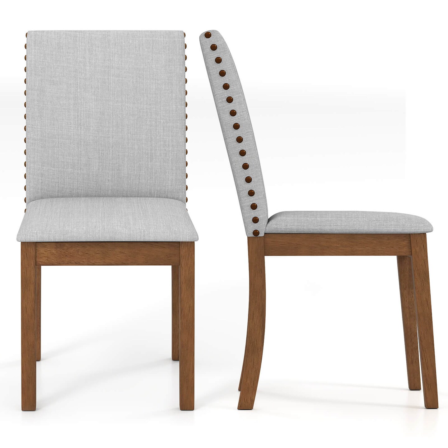 Costway Upholstered Dining Chairs Set of 2/4 with Nailhead Trim Rubber Wood Legs Padded Seat