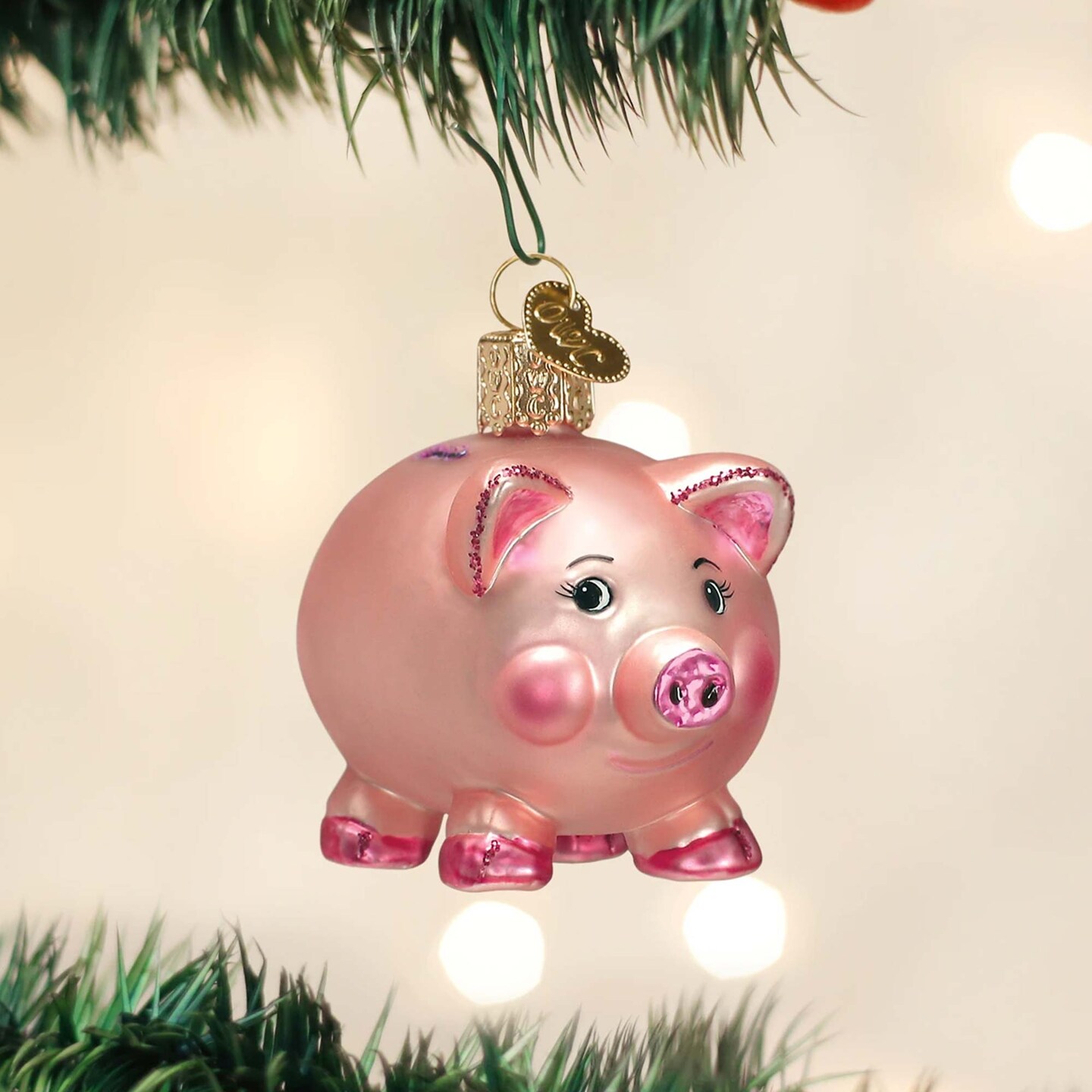 Old World Christmas 2.0 Inch Piggy Bank Tree Ornament , Ornament Money Save Coins