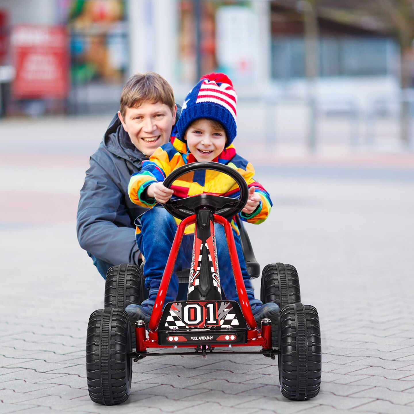 Costway Kids Pedal Go Kart 4 Wheel Ride On Toys w/ Adjustable Seat & Handbrake