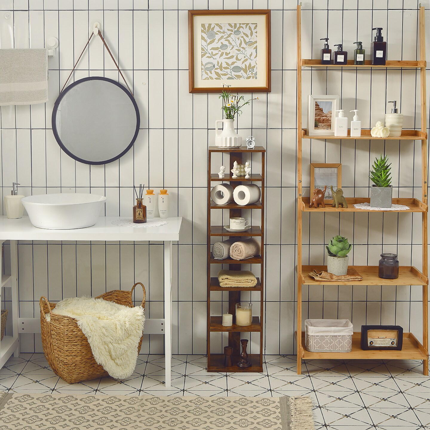 Costway 7-Tier Shoe Rack Free Standing Shelf Storage Tower Rustic Brown