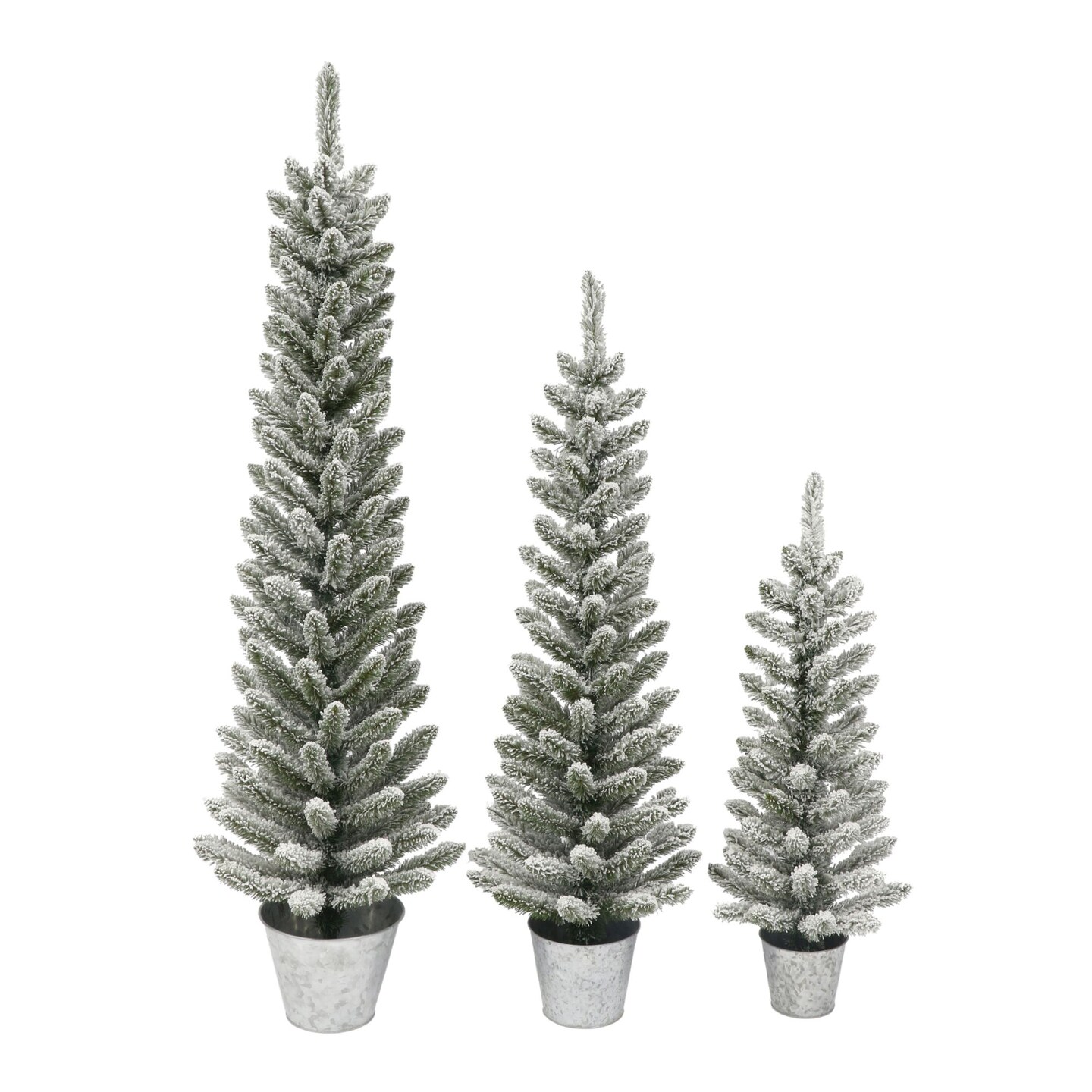 CC Christmas Decor Potted Flocked Pine Pencil Artificial Christmas Tree - 5&#x2019; - Unlit - Set of 3