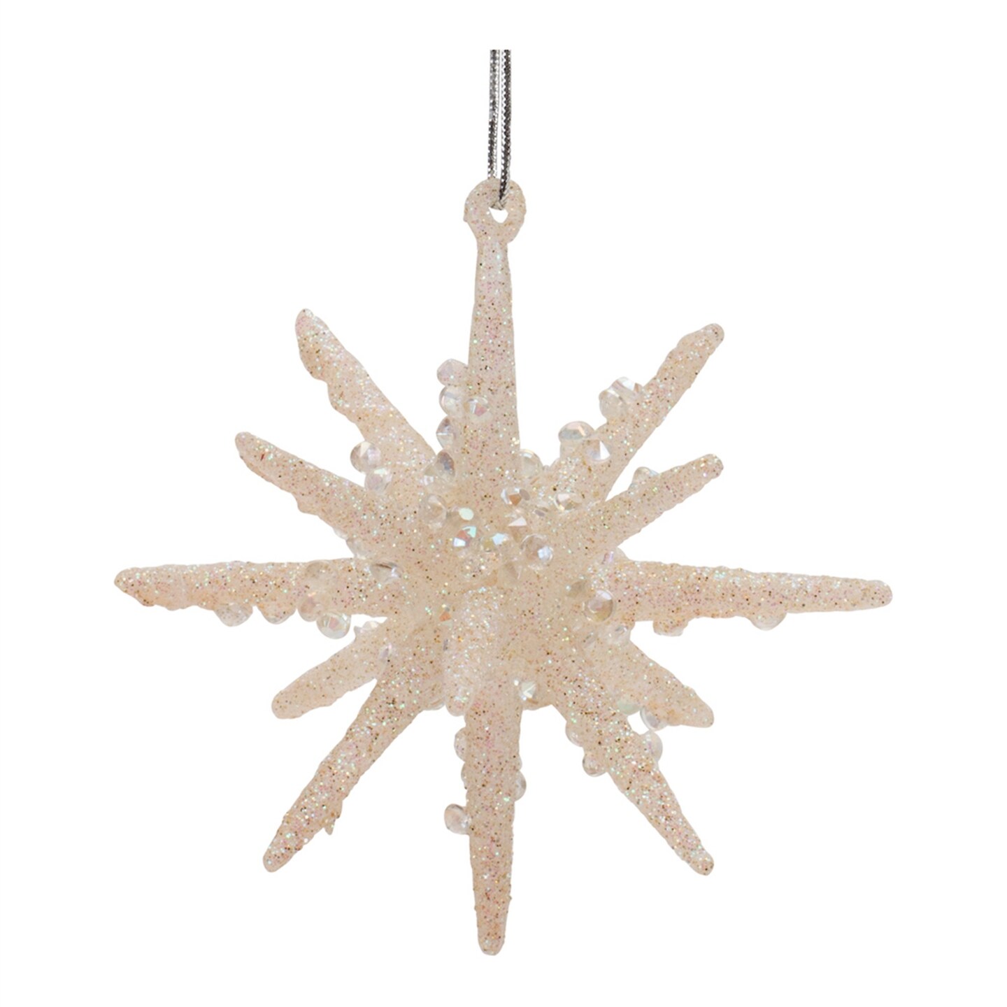 Melrose Glittering Star Glass Christmas Ornament - 3&#x22; - Beige - 6ct