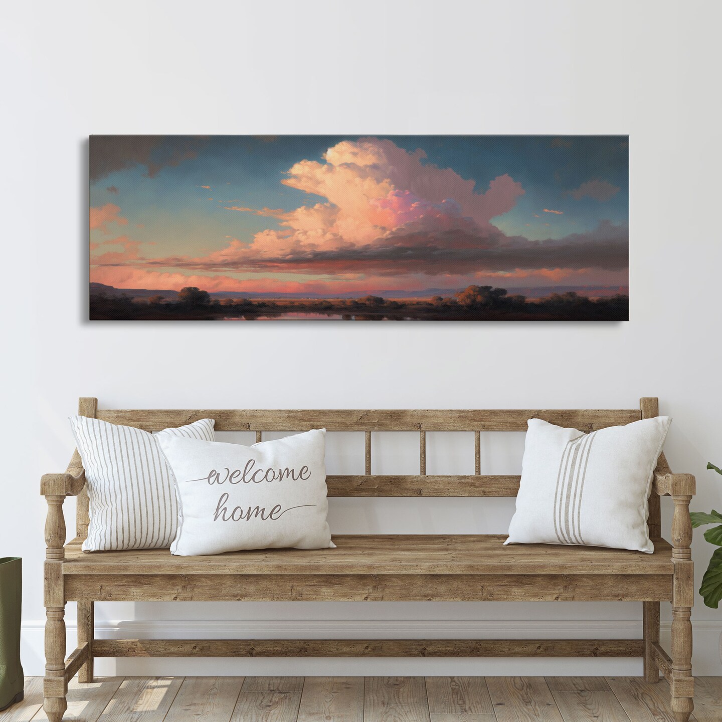 Panoramic Framed Canvas Texas Prairie Sunset Wall Art, Living Room, Bedroom Decor, Sunset Art, Watercolor Painting, Original Artwork 18-113