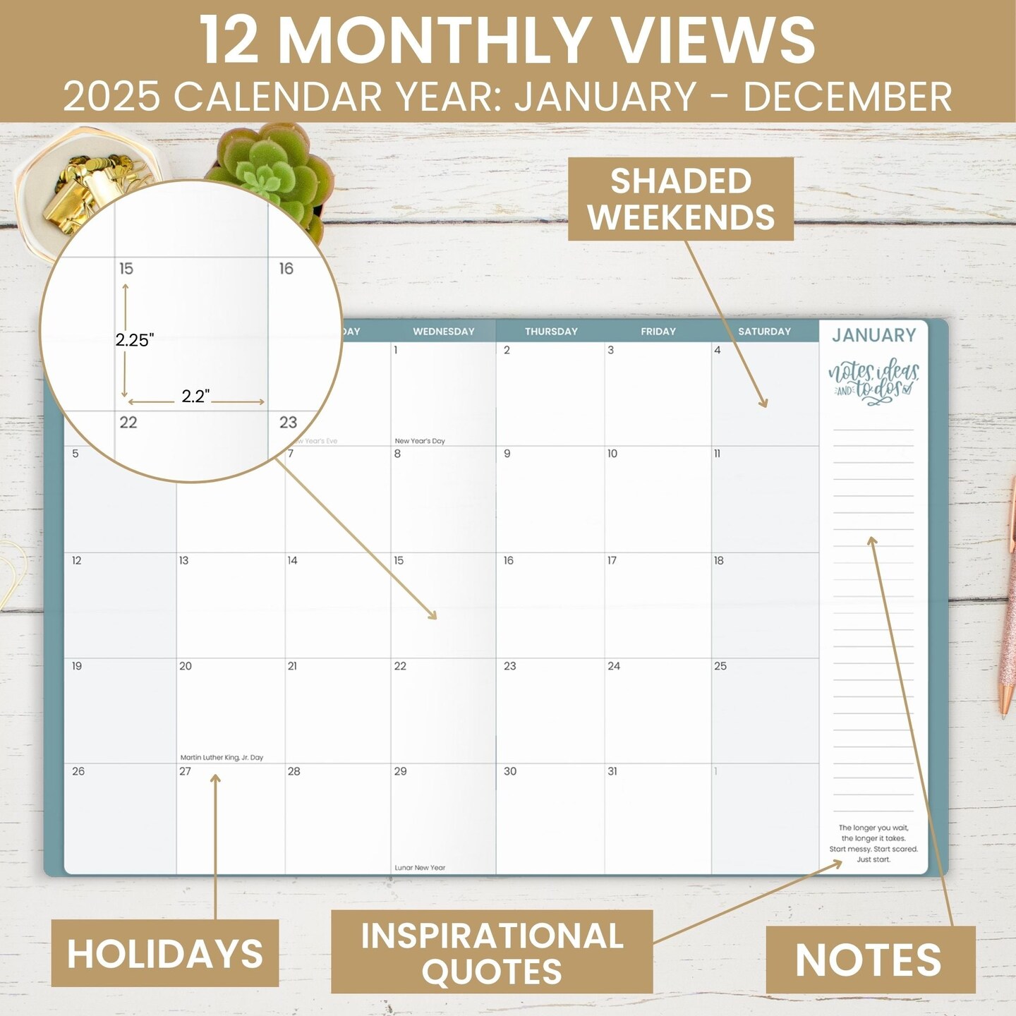 bloom daily planners 2025 Monthly Planner, 9&#x22; x 12&#x22;, Painted Peonies