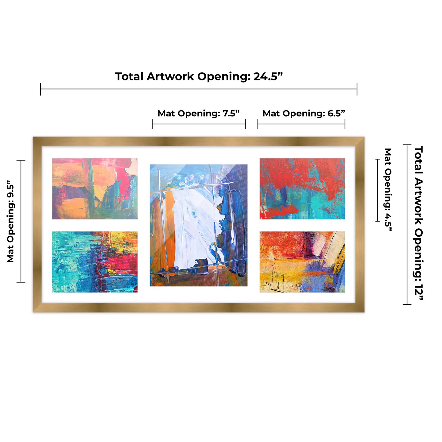 Metallic Gold Bronze Finish Collage Frame - White Mat, 20 Frame Sizes to Choose From, UV Acrylic, Wall Hanging Hardware, Vertical or Horizontal Display