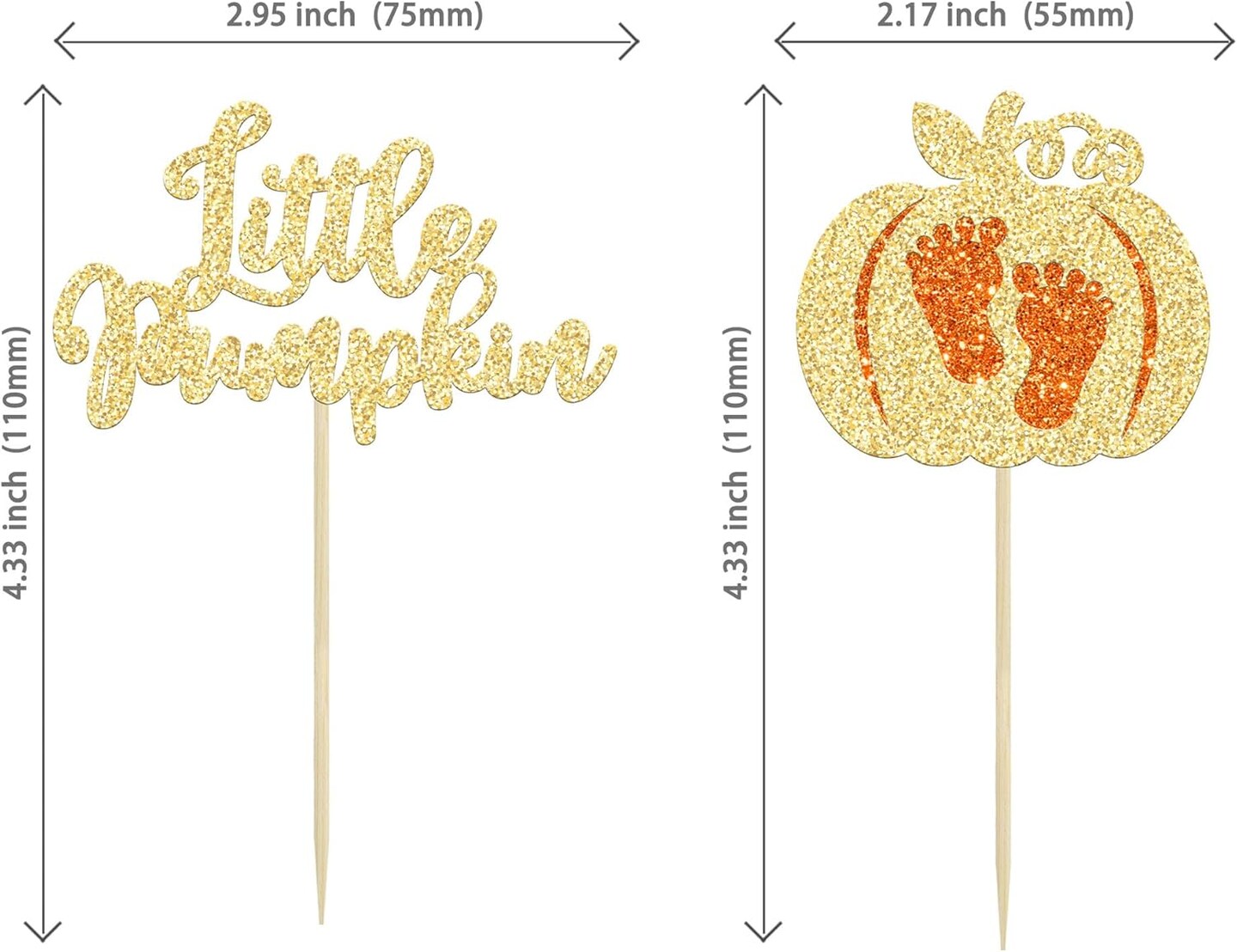 24Pcs Little Pumpkin Cupcake Toppers - Gold