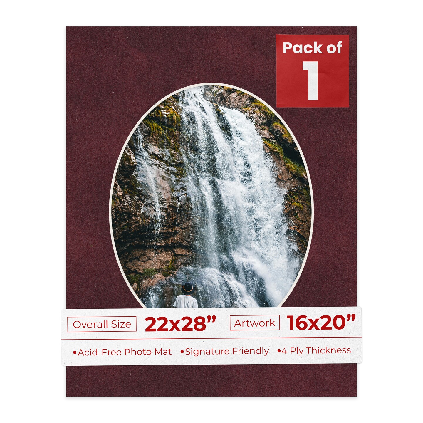 Dark Red Suede Mat Board for 22x28 Frames - Oval Opening for 16x20 Photos