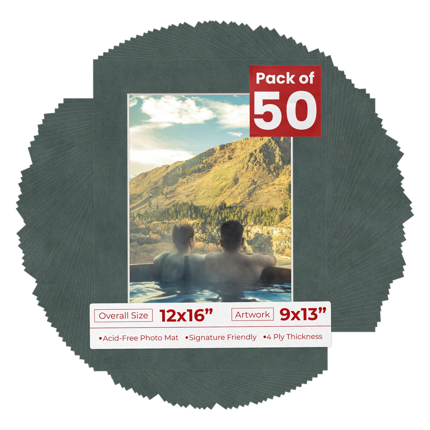 Dark Grey Suede Mat Board for 12x16 Frames - Fits 9x13 Photos