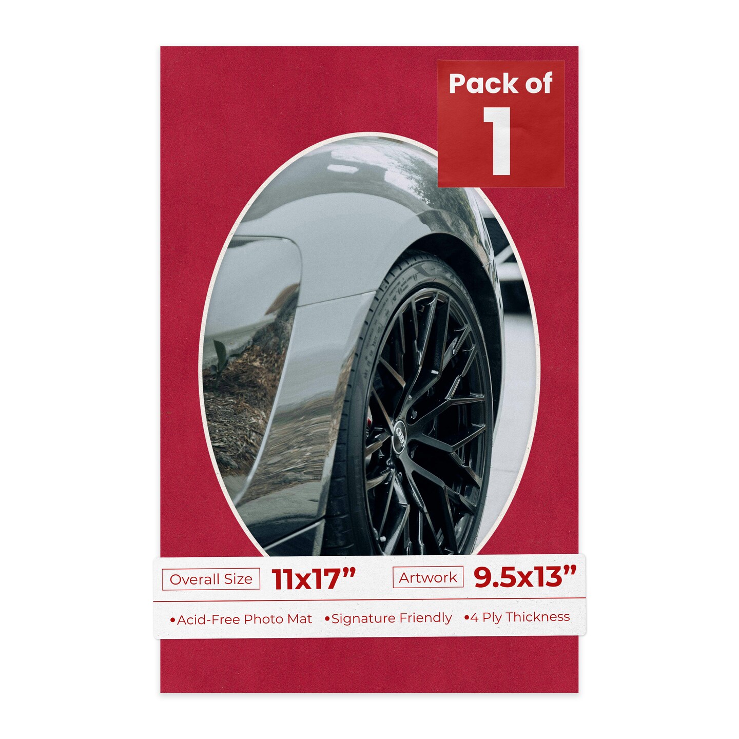 Red Suede Mat Board for 11x17 Frames - Oval Opening for 9.5x13 Photos