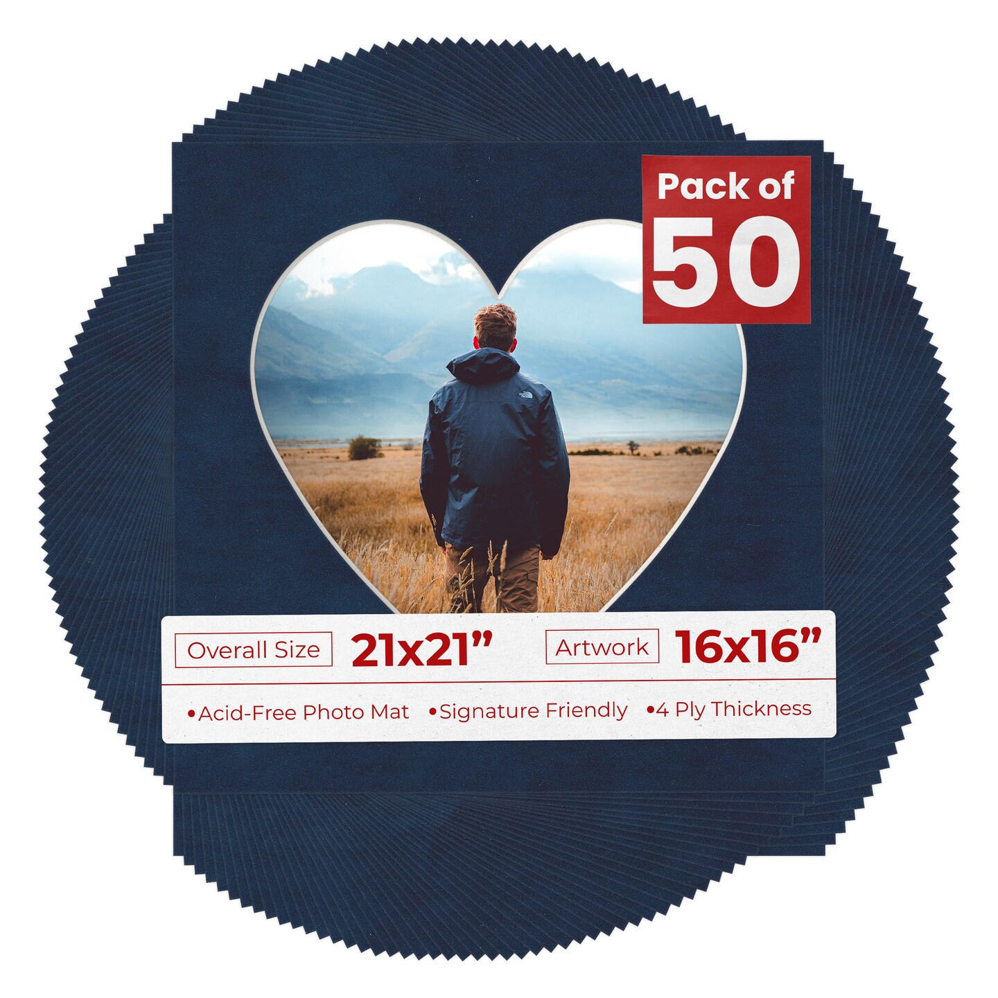 Navy Suede Mat Board for 21x21 Frames - Heart Opening for 16x16 Photos