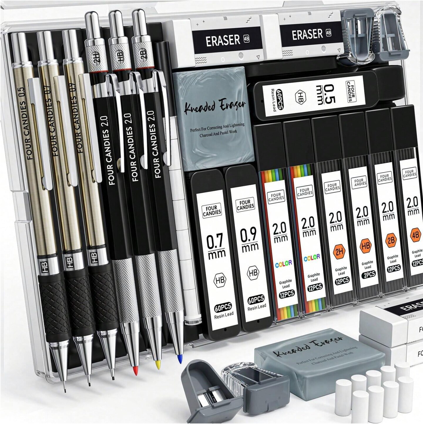 25‑Piece Art Mechanical Pencil Set with Case – Multi‑Tip 0.5/0.7/0.9 mm Pencils, Lead Holder & 432 Lead Refills for Drawing, Sketching, School & Office