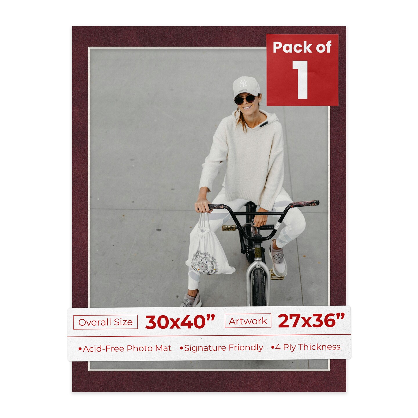 Dark Red Suede Mat Board for 30x40 Frames - Fits 27x36 Photos