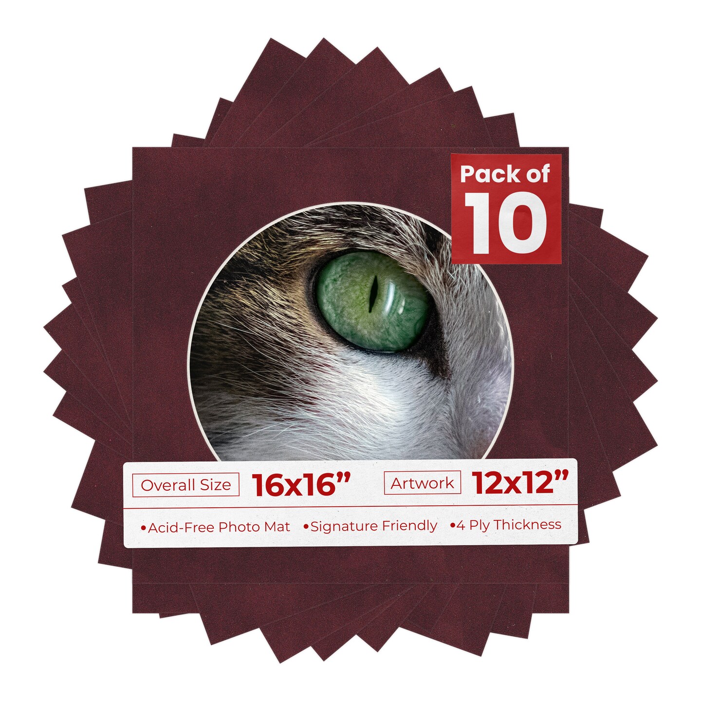 Dark Red Suede Mat Board for 16x16 Frames - Circle Opening for 12x12 Photos
