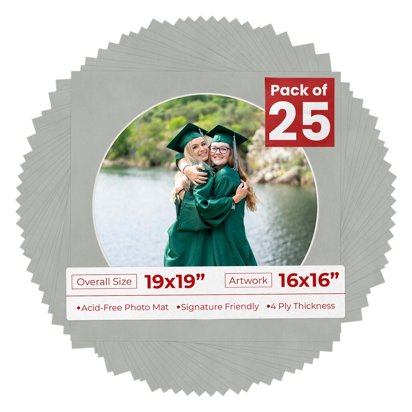 Light Grey Suede Mat Board for 19x19 Frames - Circle Opening for 16x16 Photos