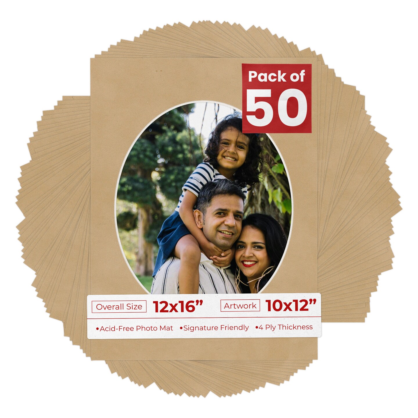 Beige Suede Mat Board for 12x16 Frames - Oval Opening for 10x12 Photos
