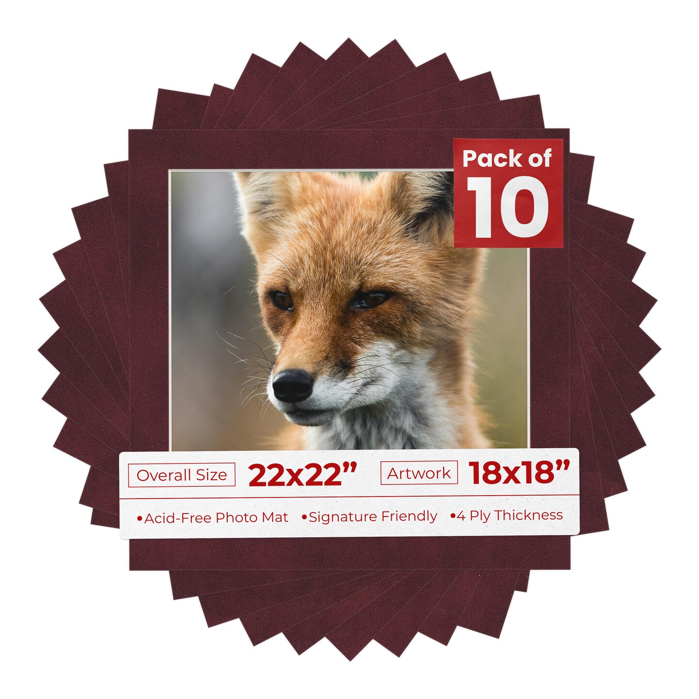 Dark Red Suede Mat Board for 22x22 Frames - Fits 18x18 Photos